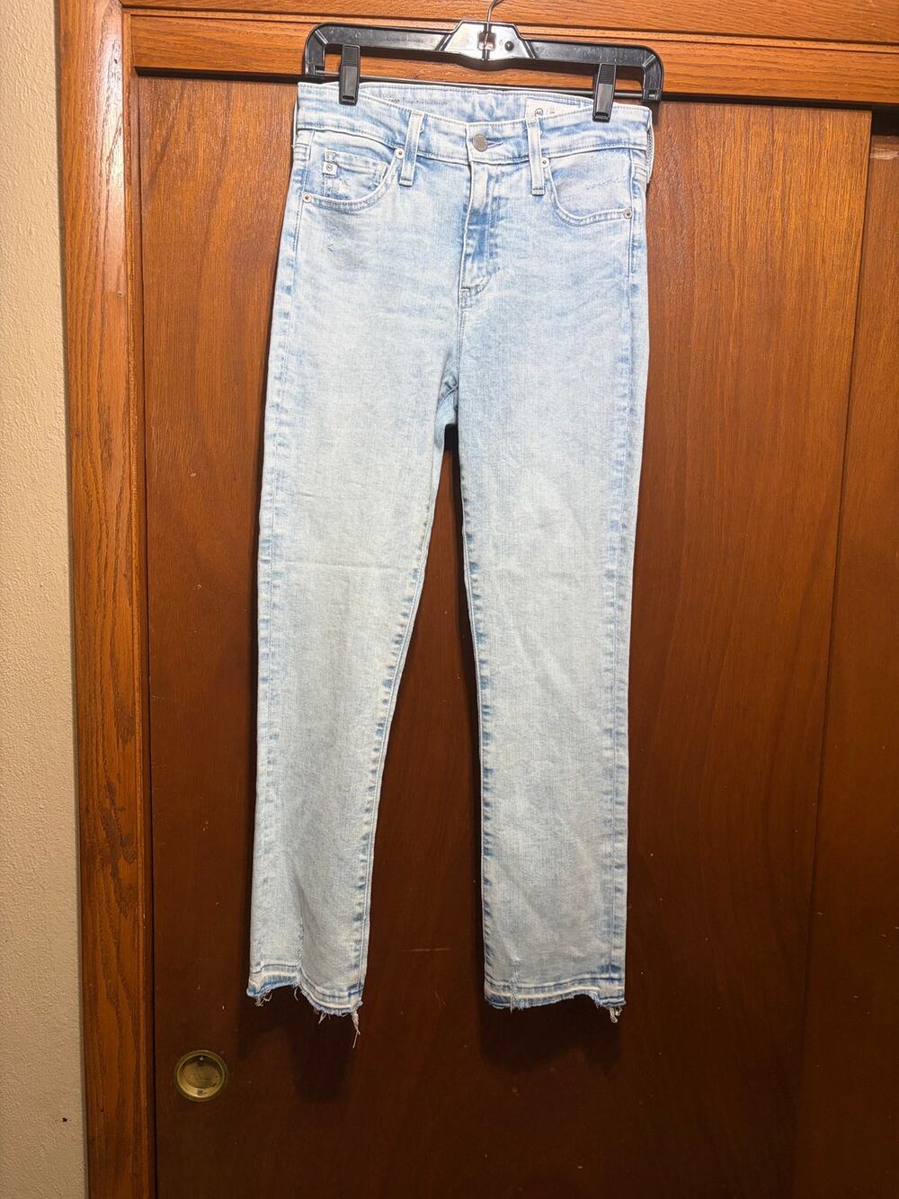 AG Adriano Goldschmied Mari High Rise Slim Straight Jeans 26 Light Wash Raw Hem